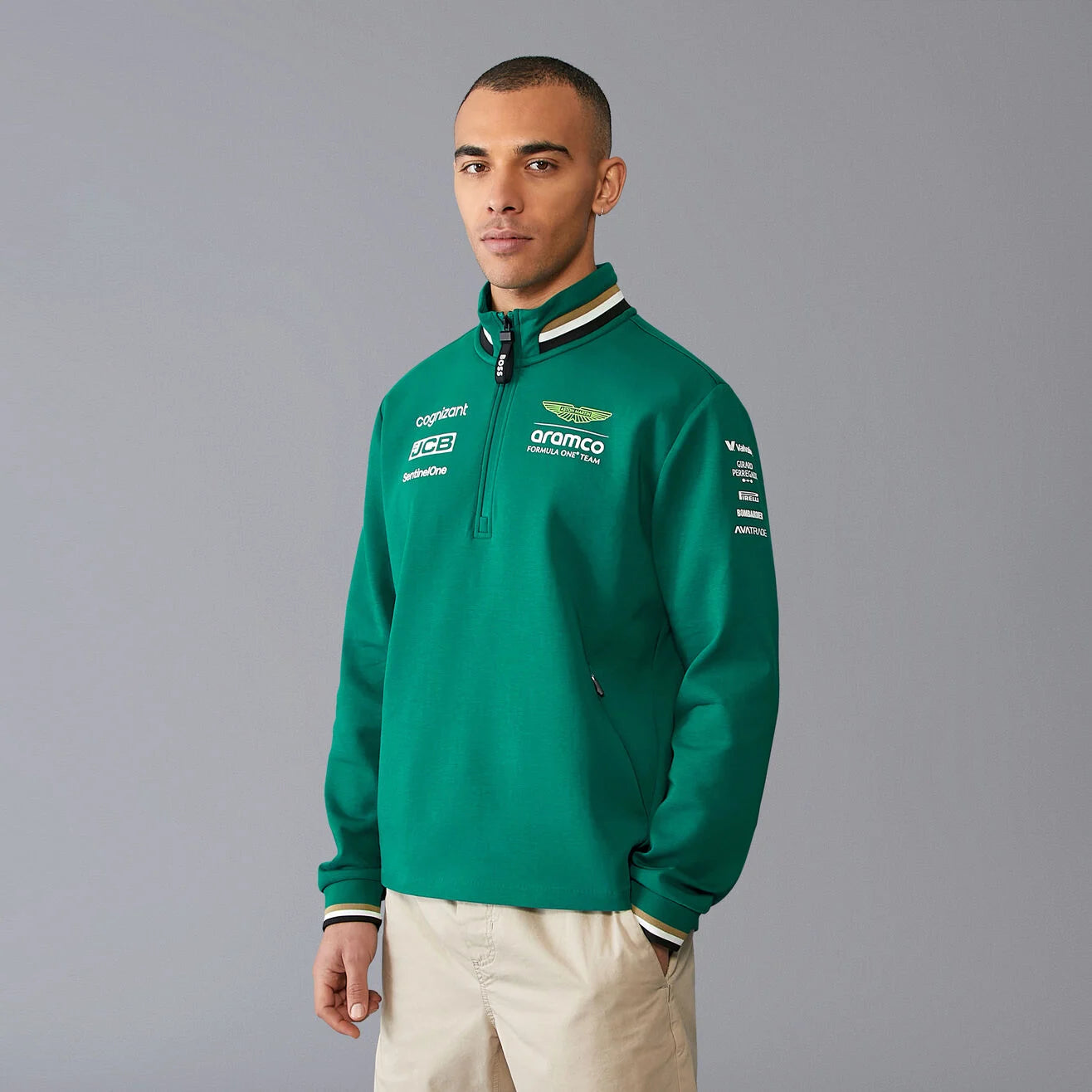 Aston Martin F1 Team Pull Quart de Zip Homme Vert